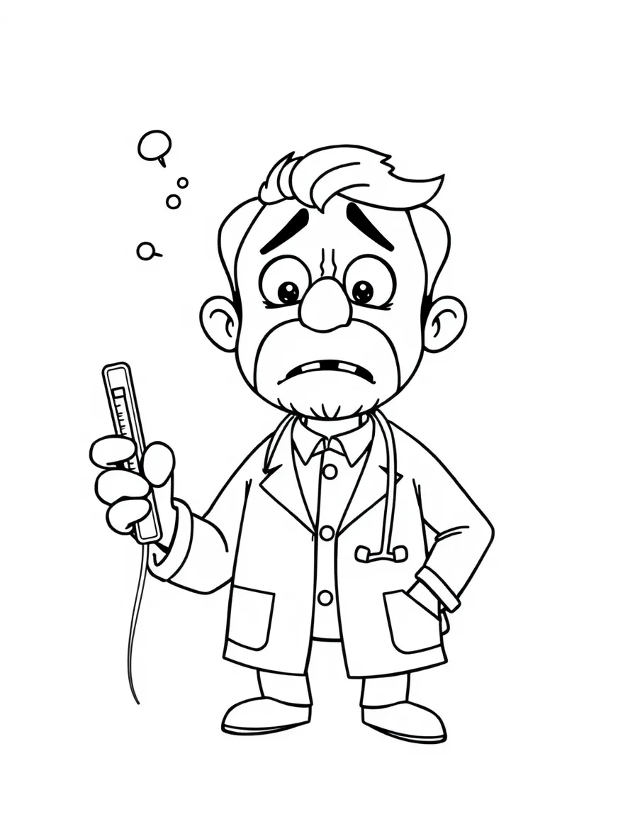 A worried doctor with a thermometer.