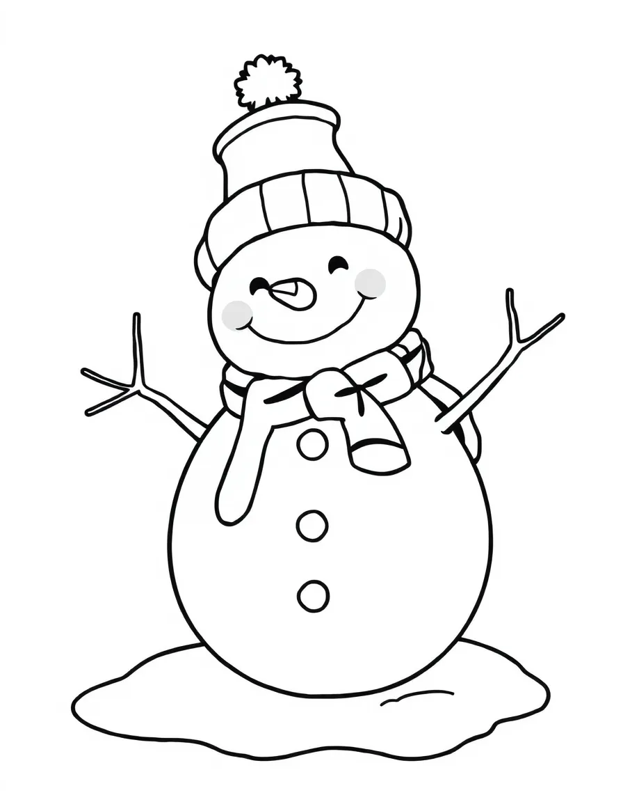 A happy snowman melting slightly.