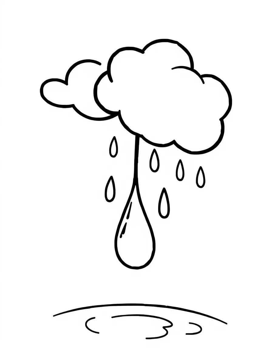 A sad raindrop falling from a cloud.