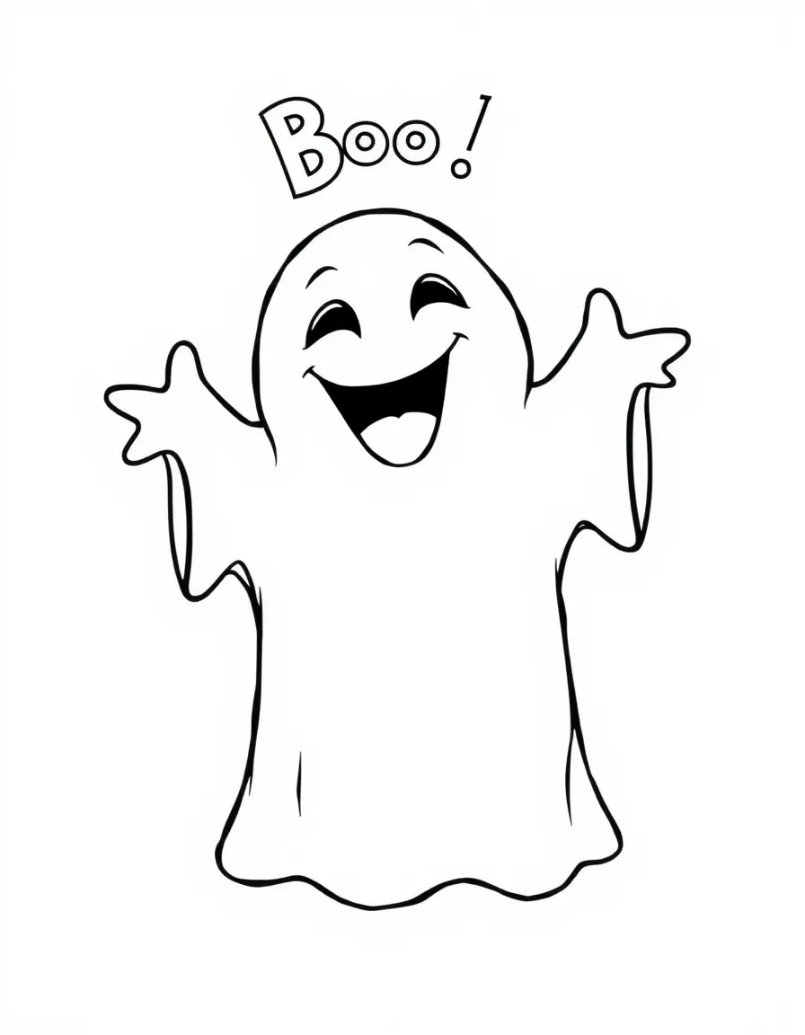 A laughing ghost saying "Boo!"