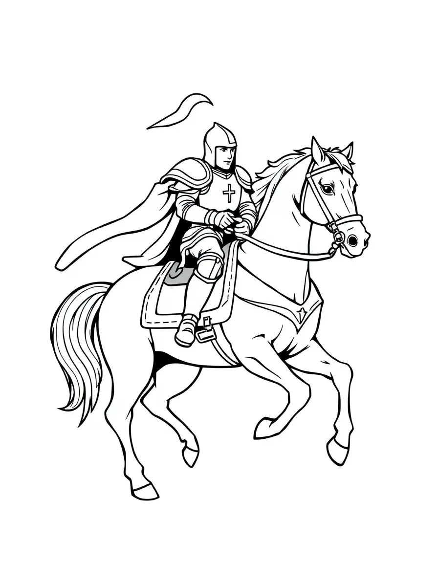 A brave knight on a horse.