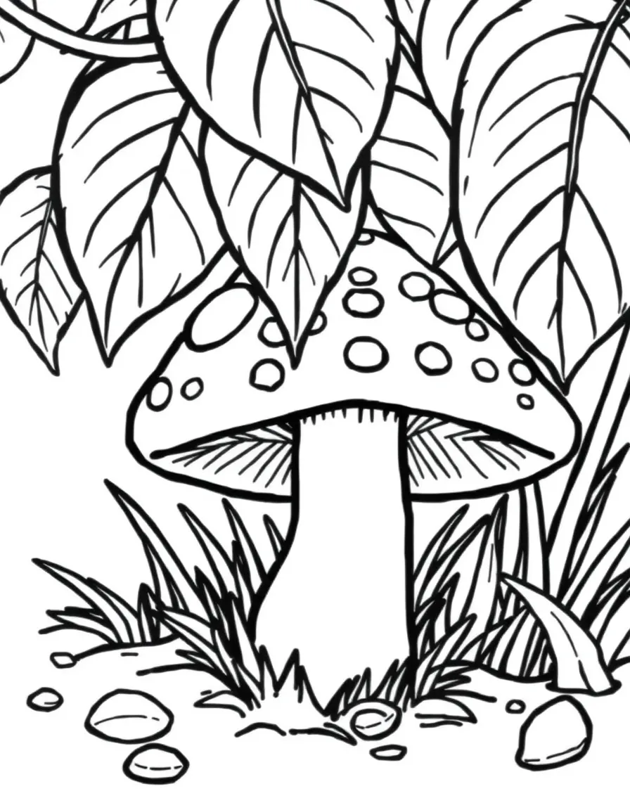 A shy mushroom hiding under leaves.