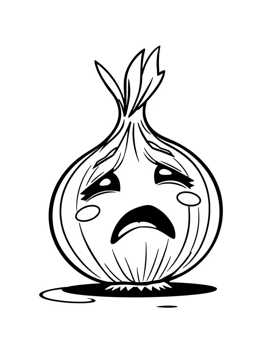 A crying onion making eyes water.