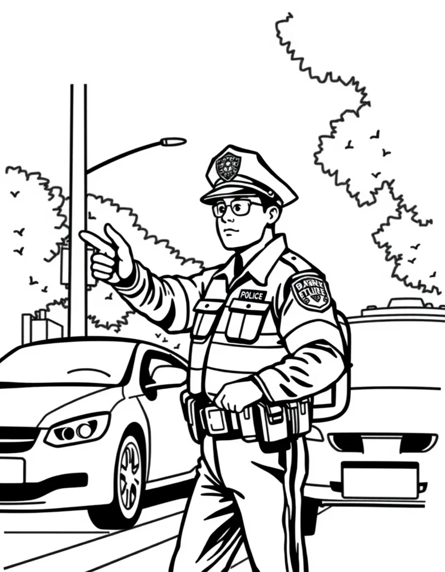 A brave police officer directing traffic.