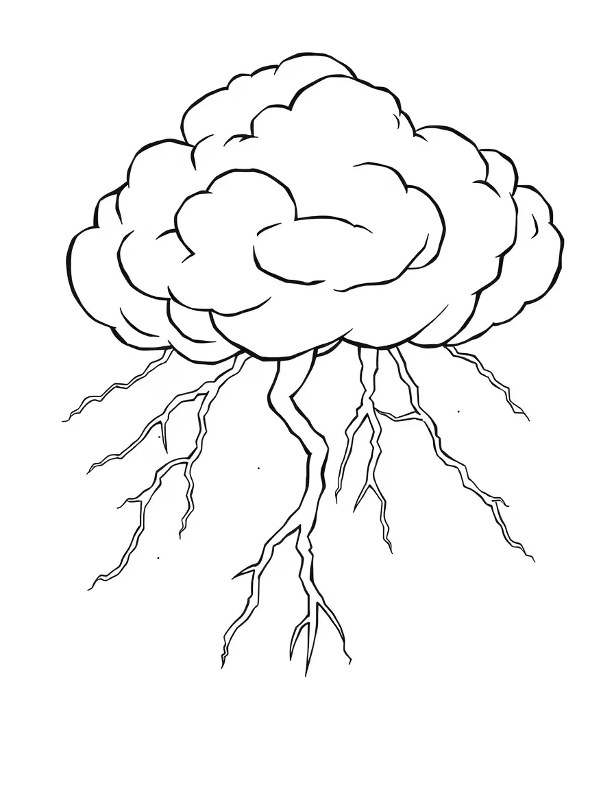 An angry thundercloud with lightning.