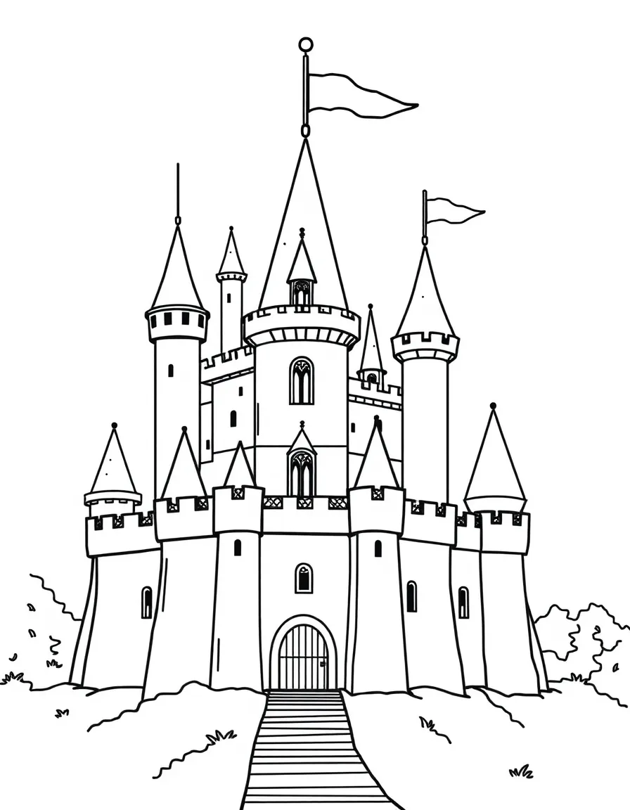 A proud castle with flags flying.