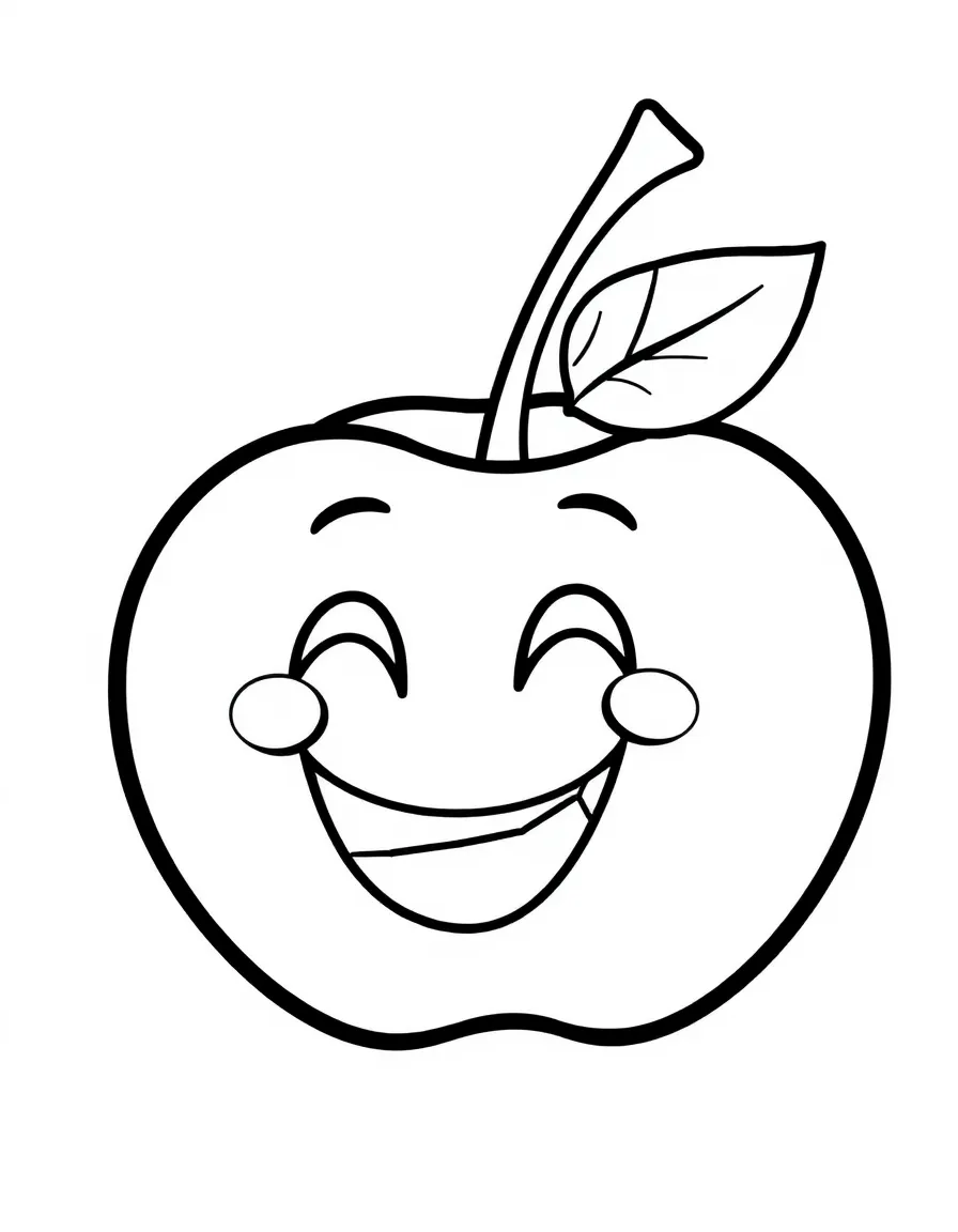 A happy apple with a bite taken out.