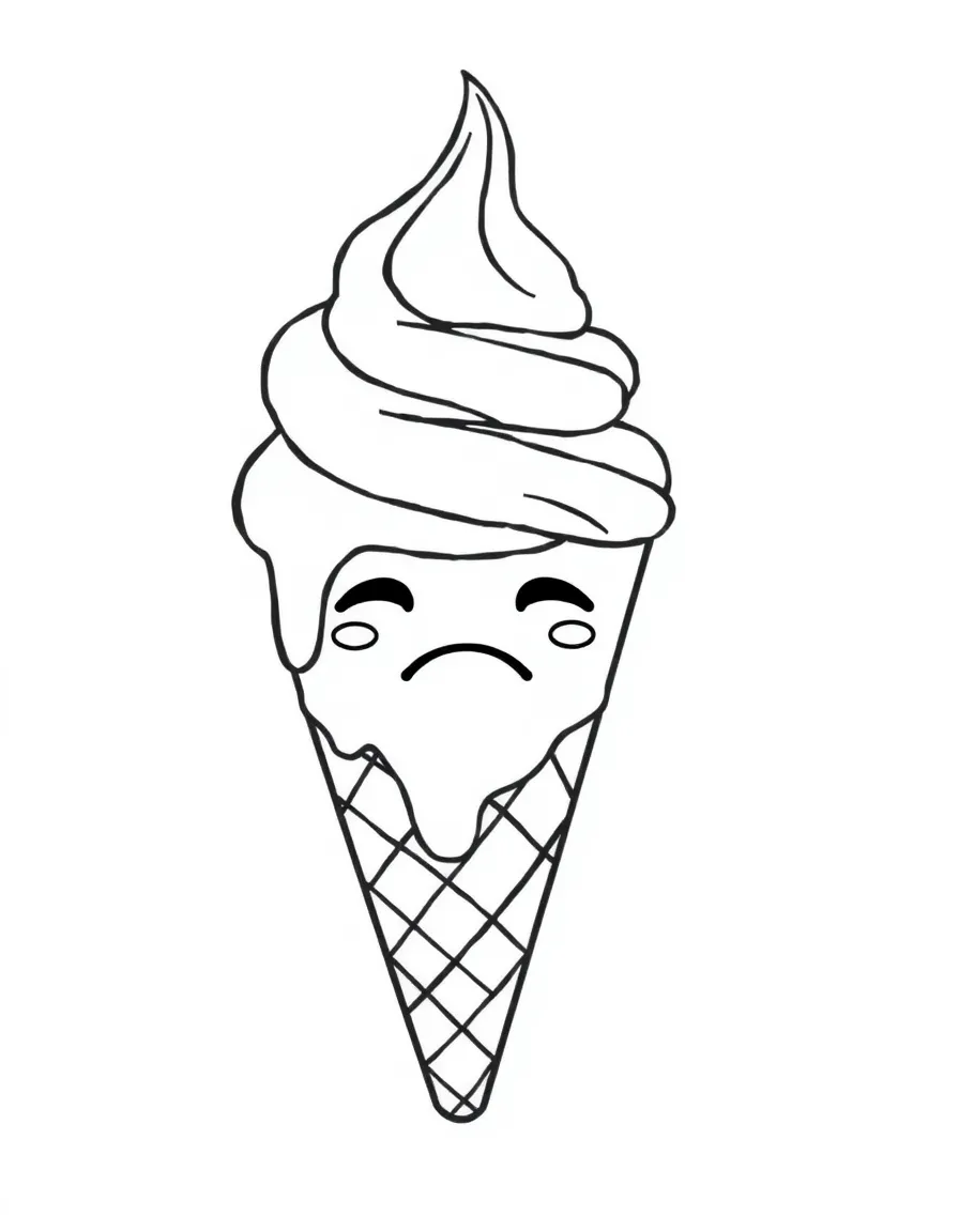 A sad melting ice cream cone.