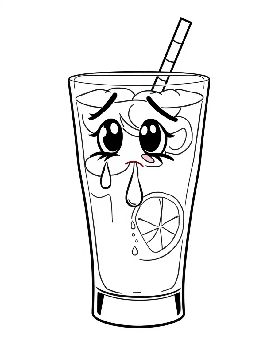 A crying lemonade glass with a tear.