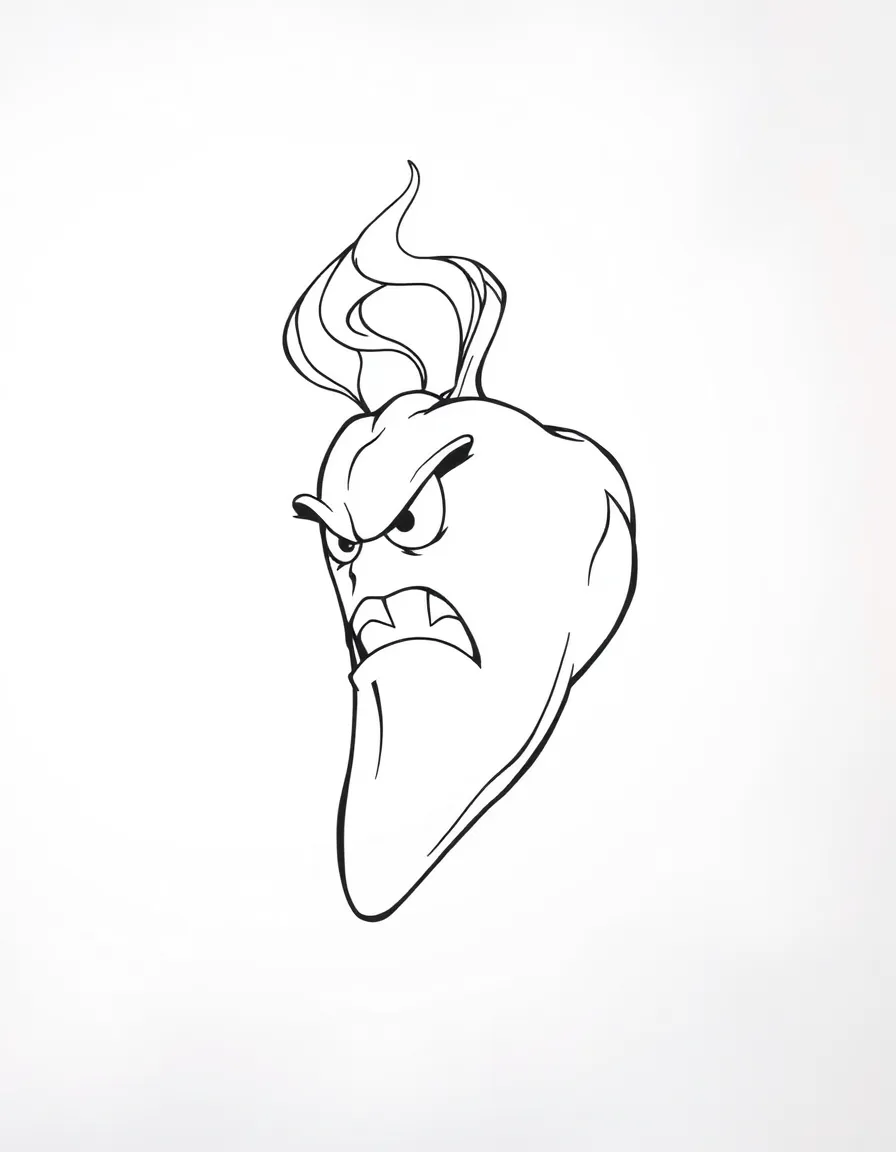 An angry chili pepper with steam.