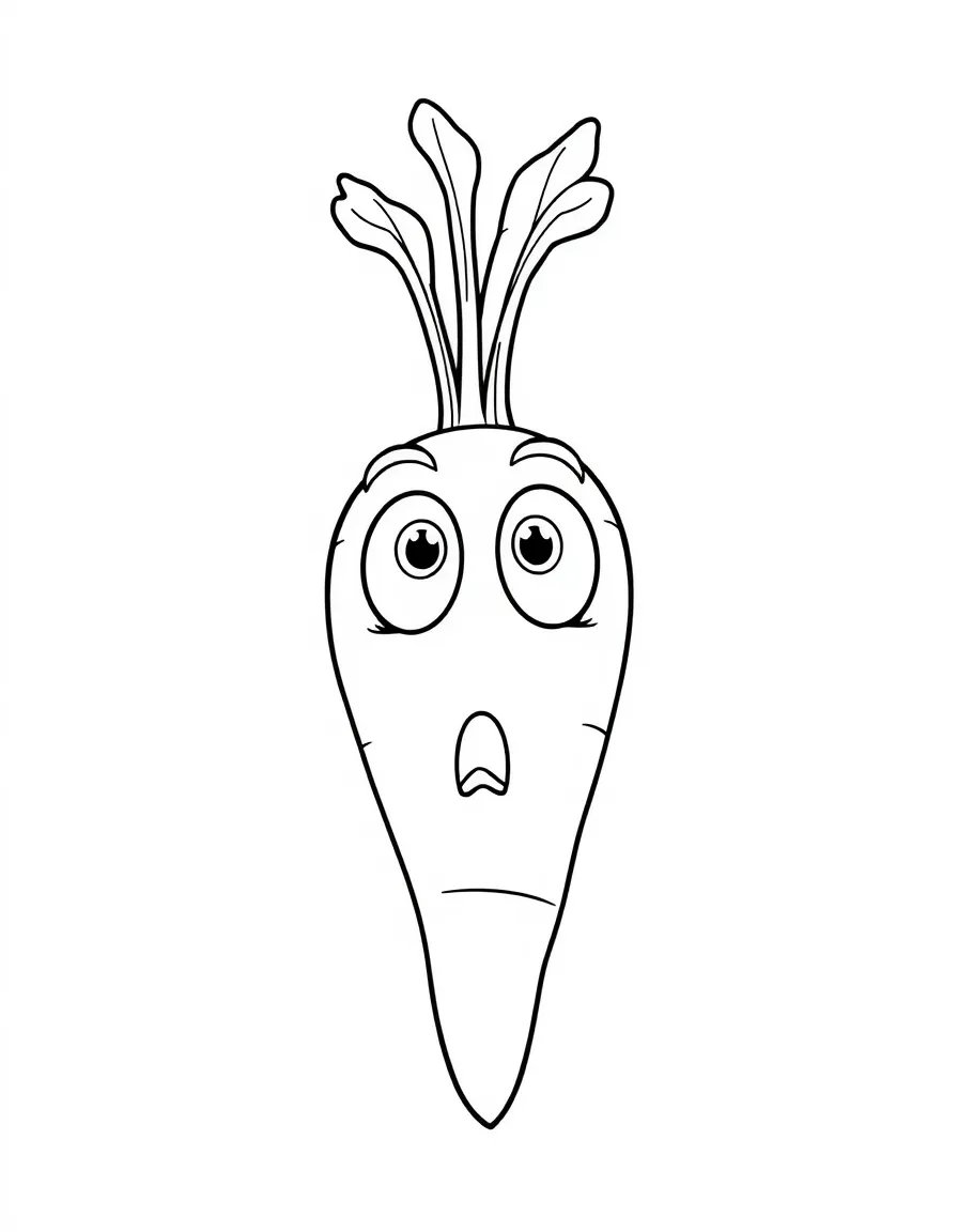 A surprised carrot with wide eyes.