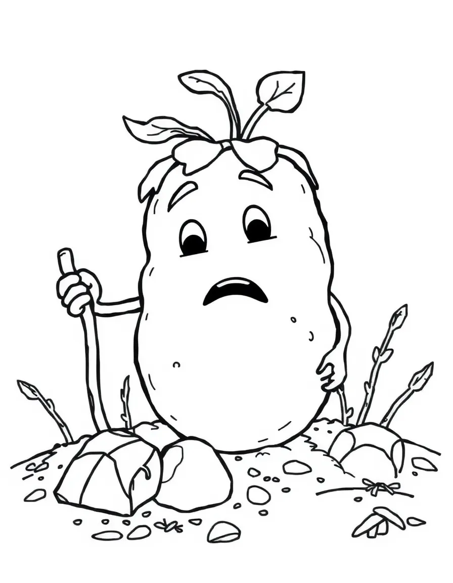 A brave potato digging for treasure.