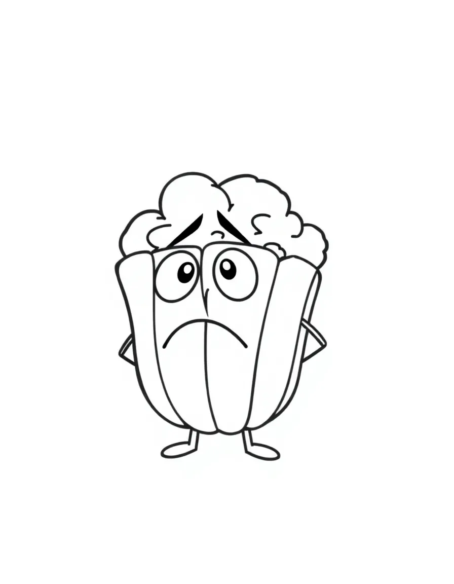 A worried popcorn kernel waiting to pop.