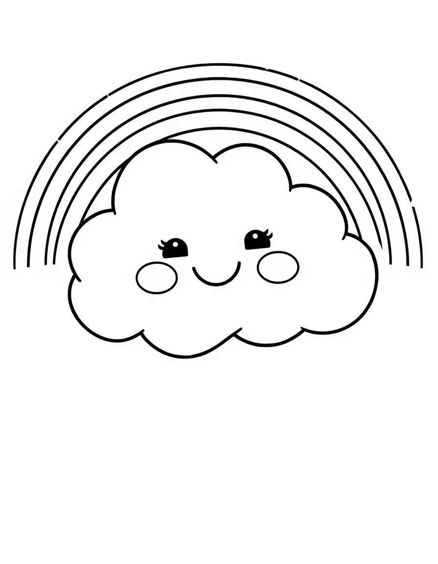 A happy cloud with a rainbow.
