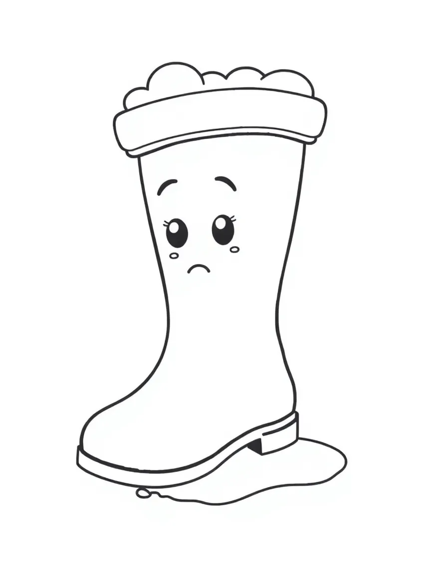 A sad rain boot with a puddle.