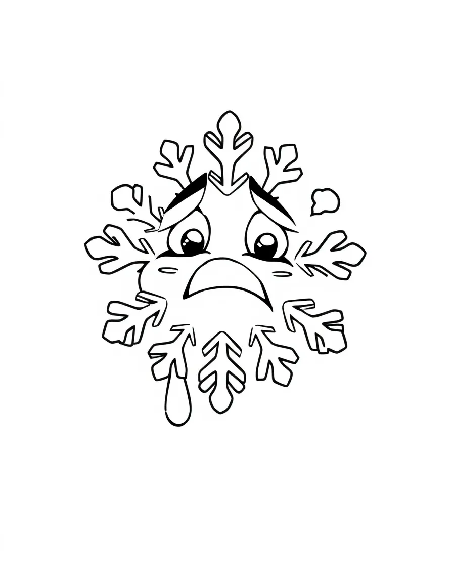 A worried snowflake melting.