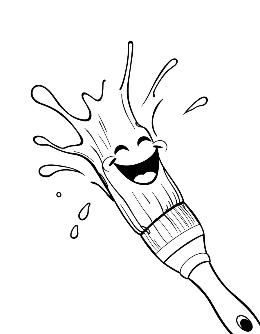 A laughing paintbrush splashing paint.