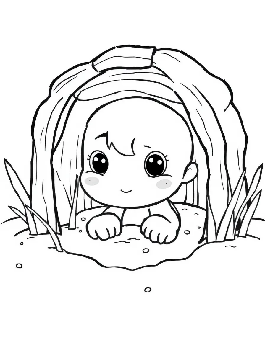A shy sandpit hiding.