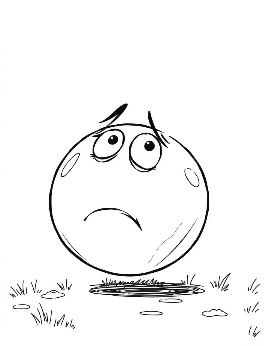 A worried ball rolling away.