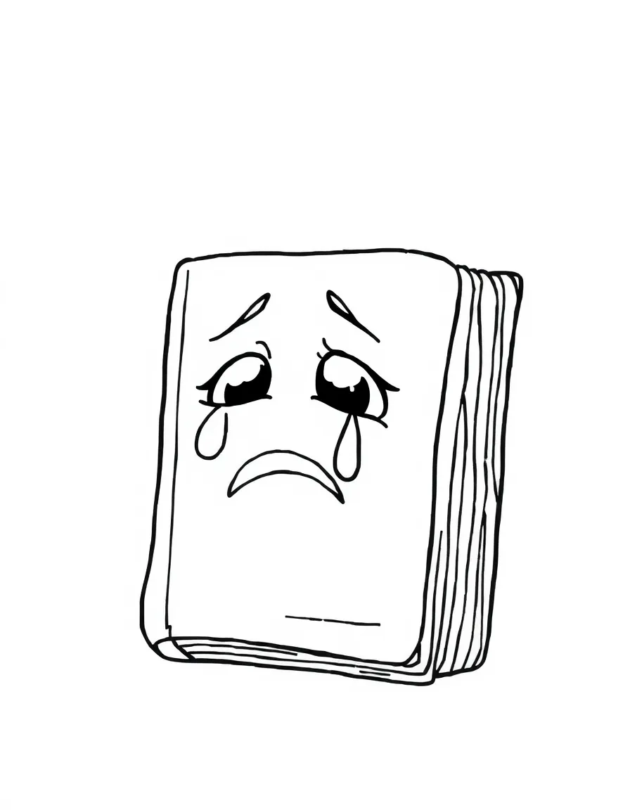 A crying dictionary with a tear.