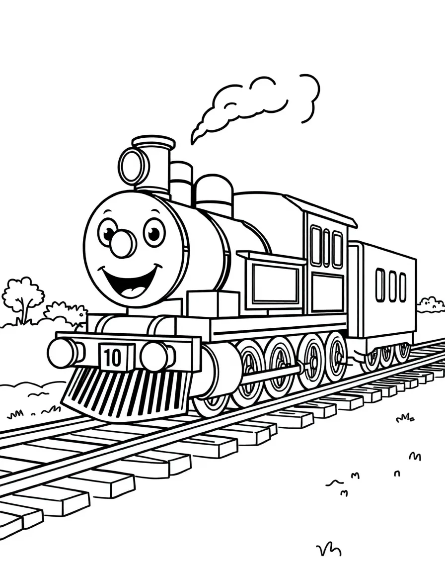 A happy train on its tracks.