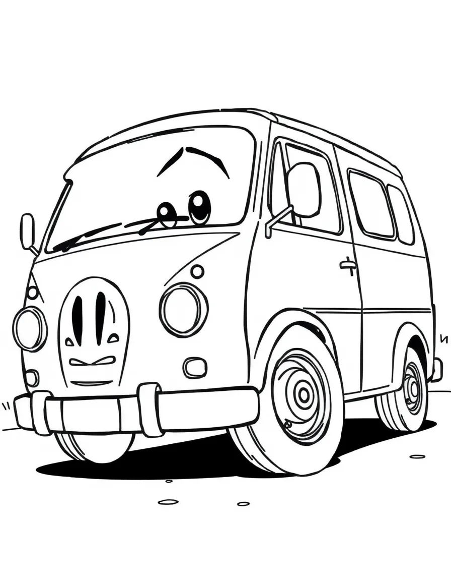 A worried van with a flat tire.