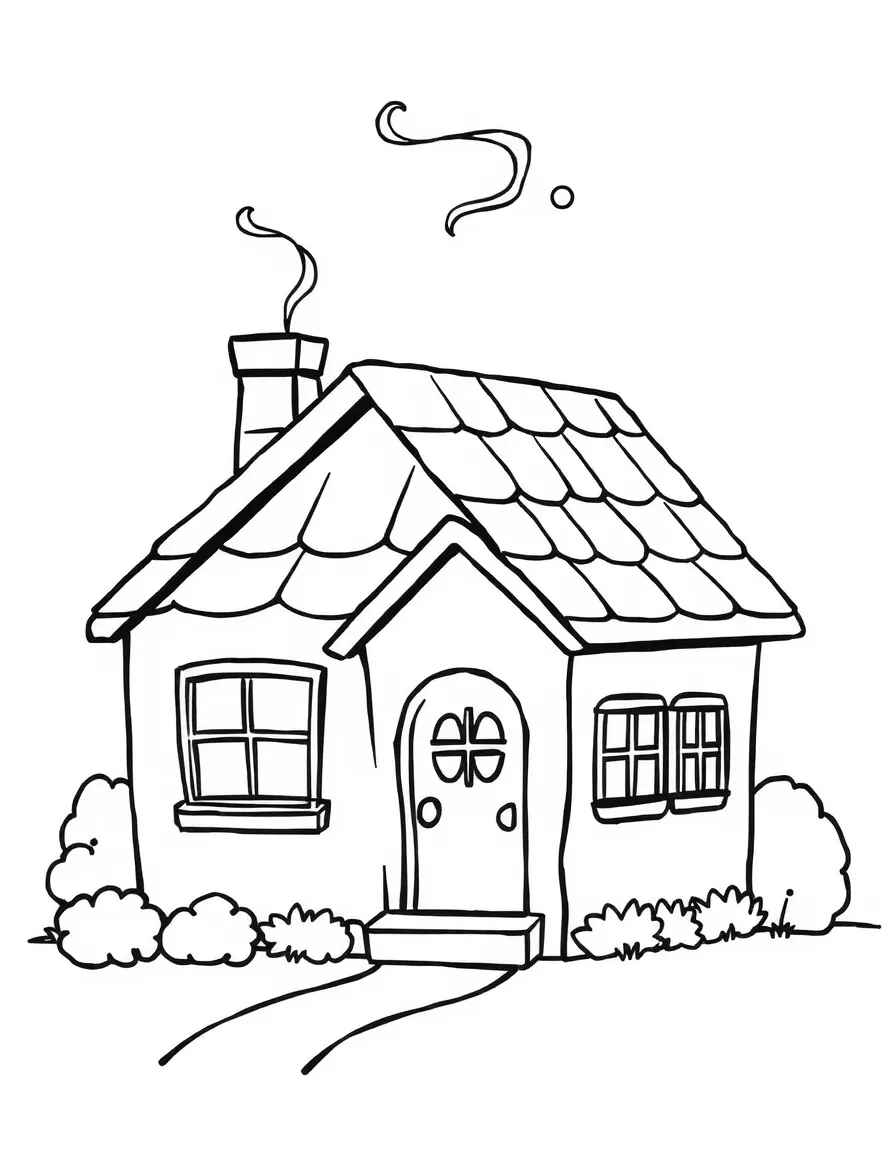A happy house with smoke from chimney.