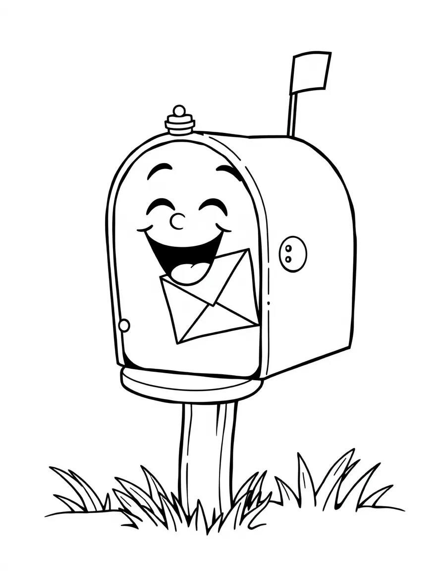 A laughing mailbox with a letter.