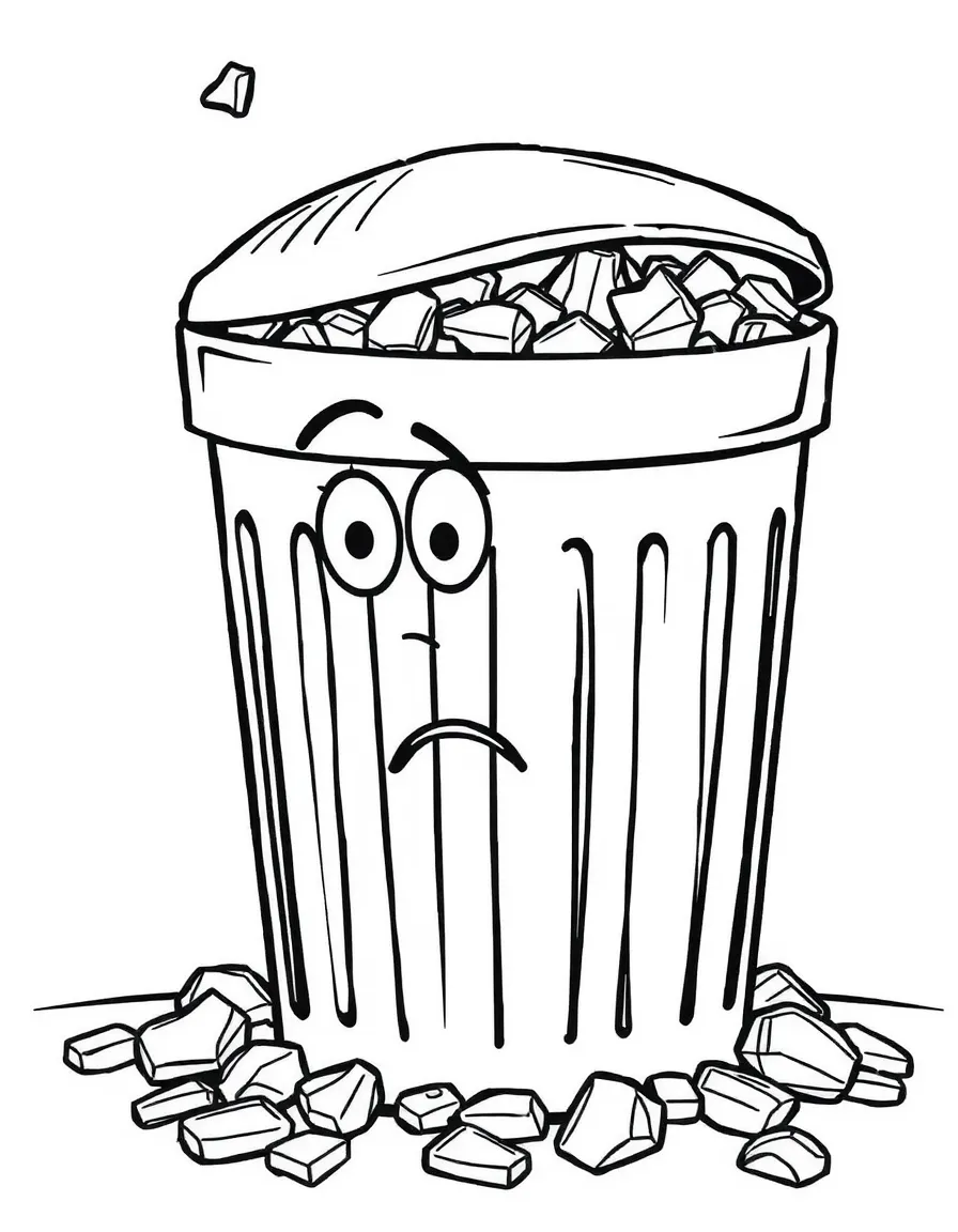 A worried trash can overflowing.