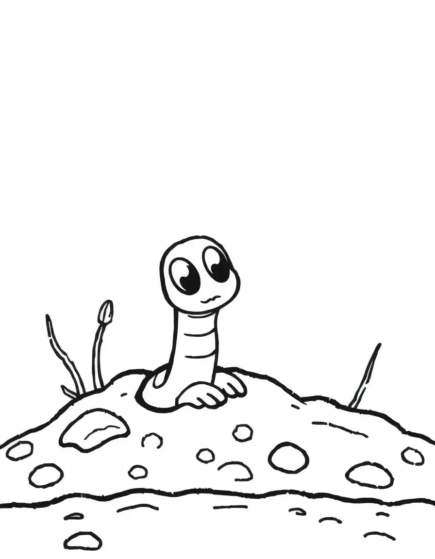 A shy worm hiding in soil.