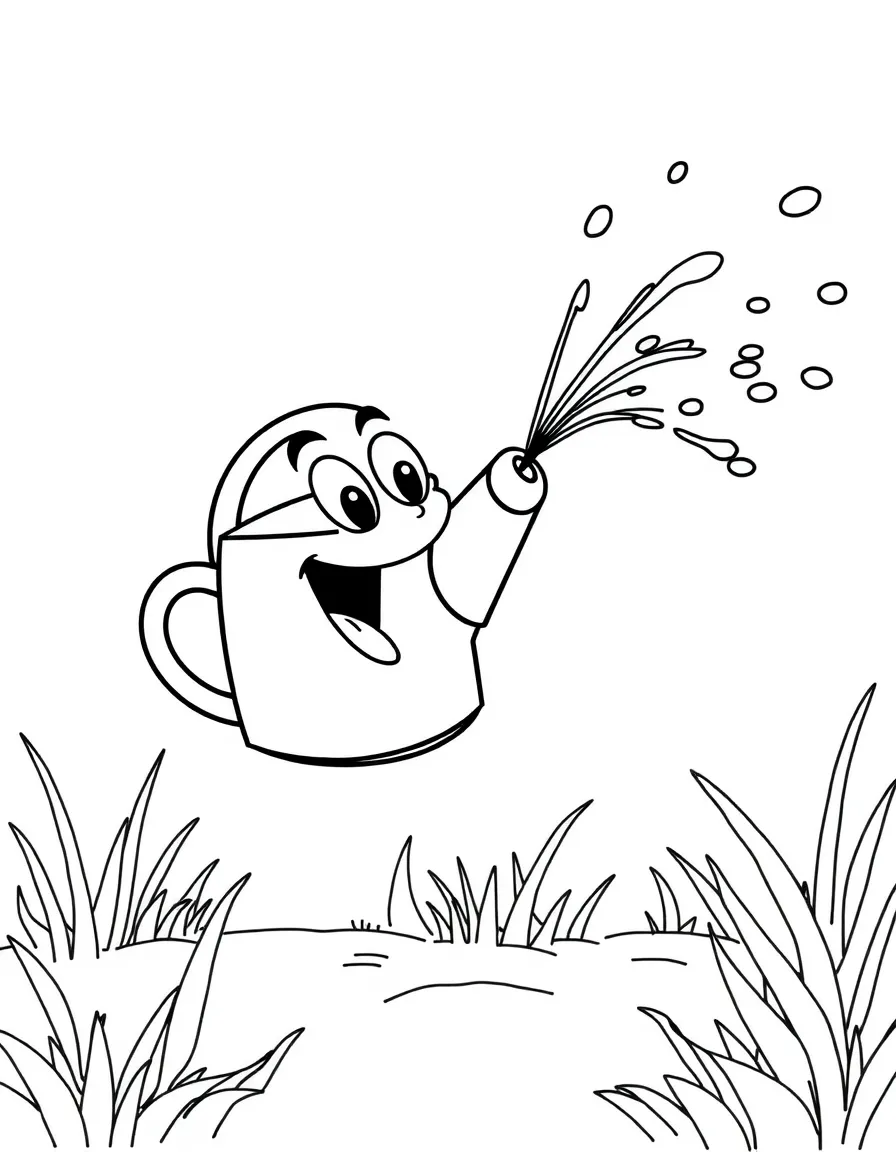 An excited watering can sprinkling.