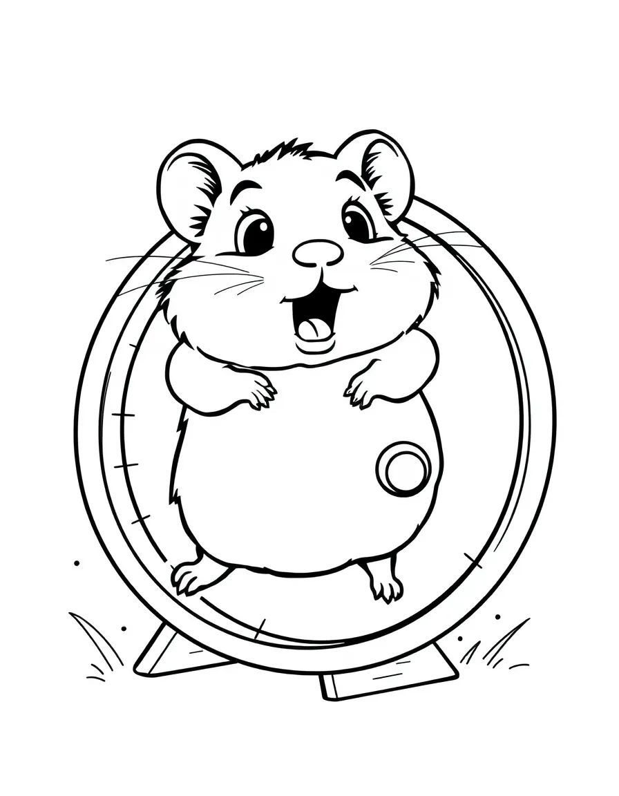 A surprised hamster running on wheel.