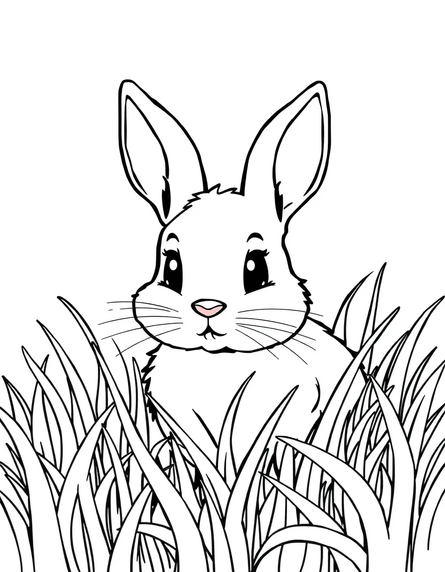 A shy bunny hiding in grass.