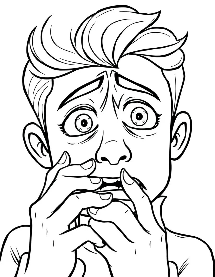 A worried face biting nails.