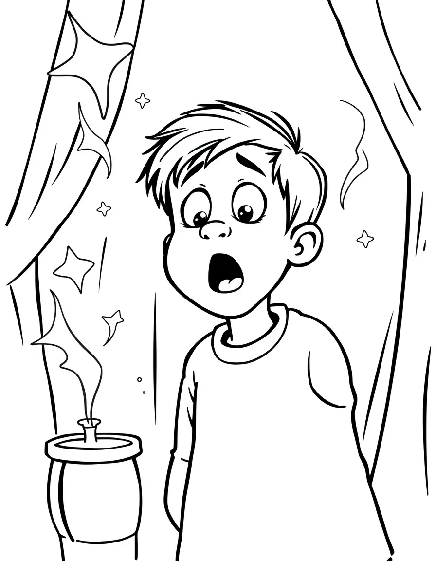 A surprised kid seeing a magic trick.
