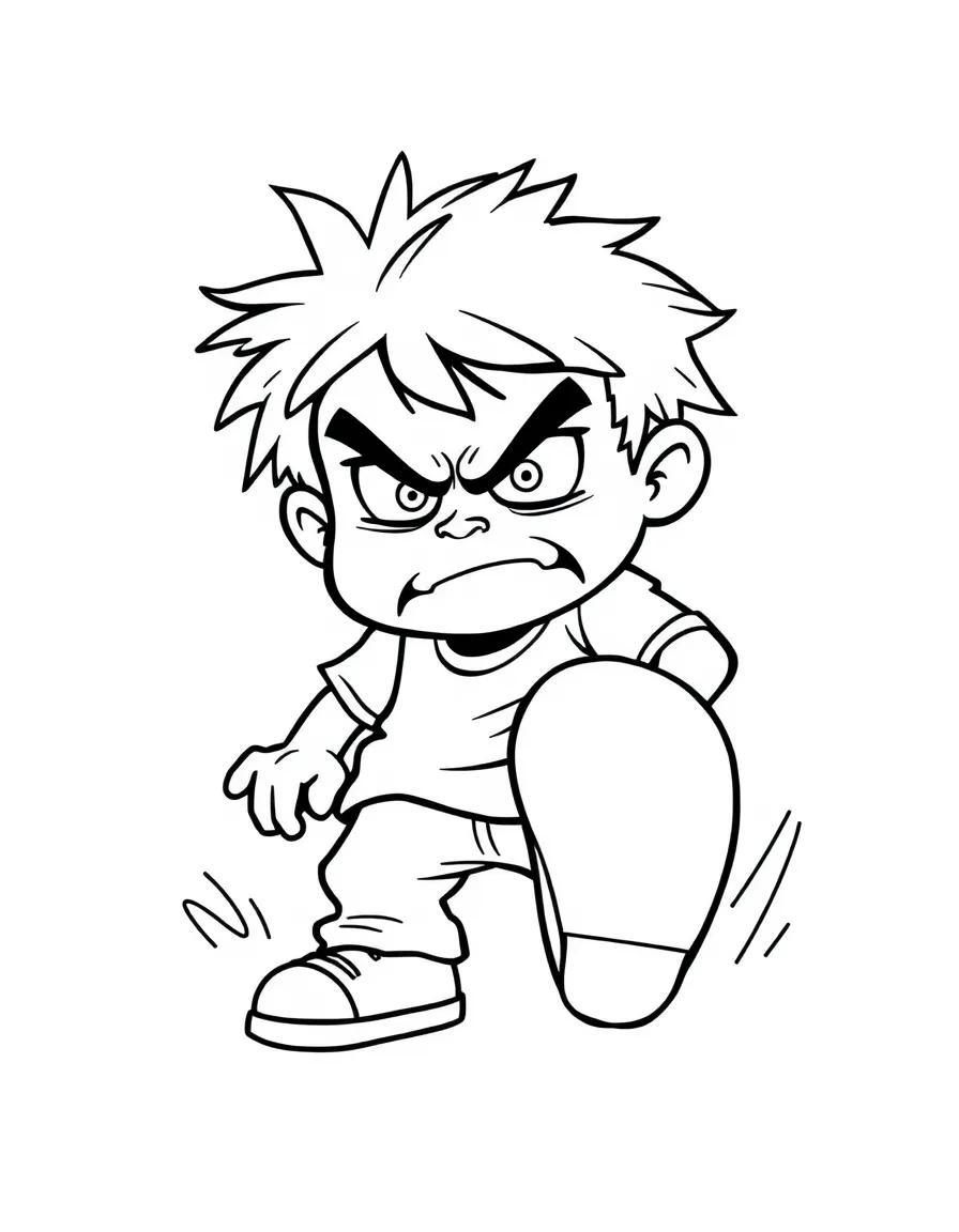 An angry kid stomping their foot.
