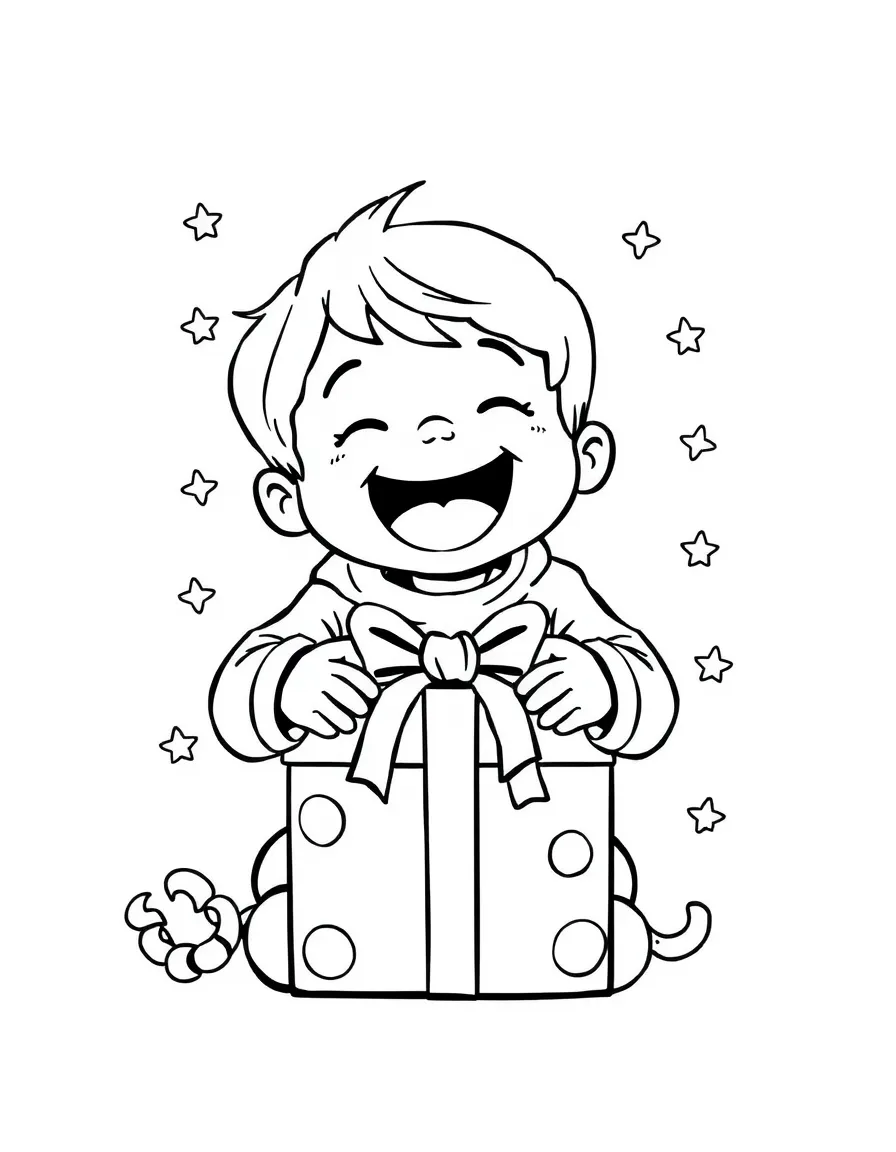 An excited child opening a present.