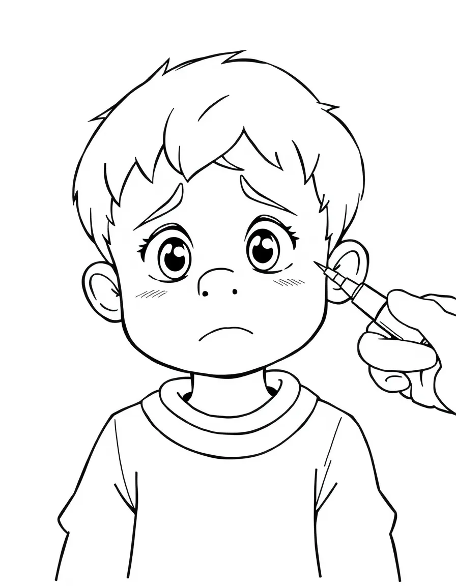 A worried child getting a shot.