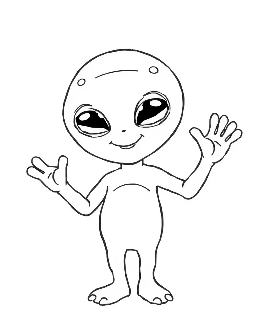 A happy alien waving.