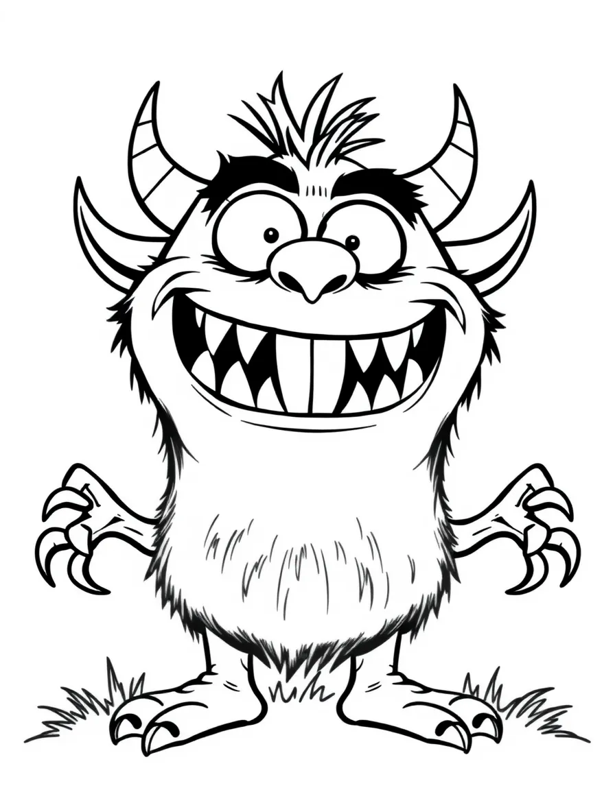A laughing monster with big teeth.
