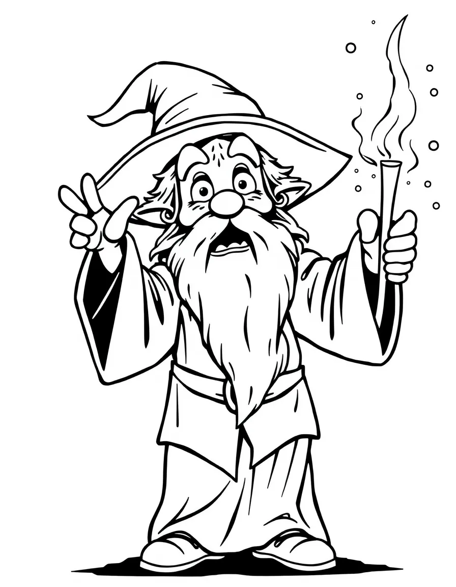 A surprised wizard casting a spell.