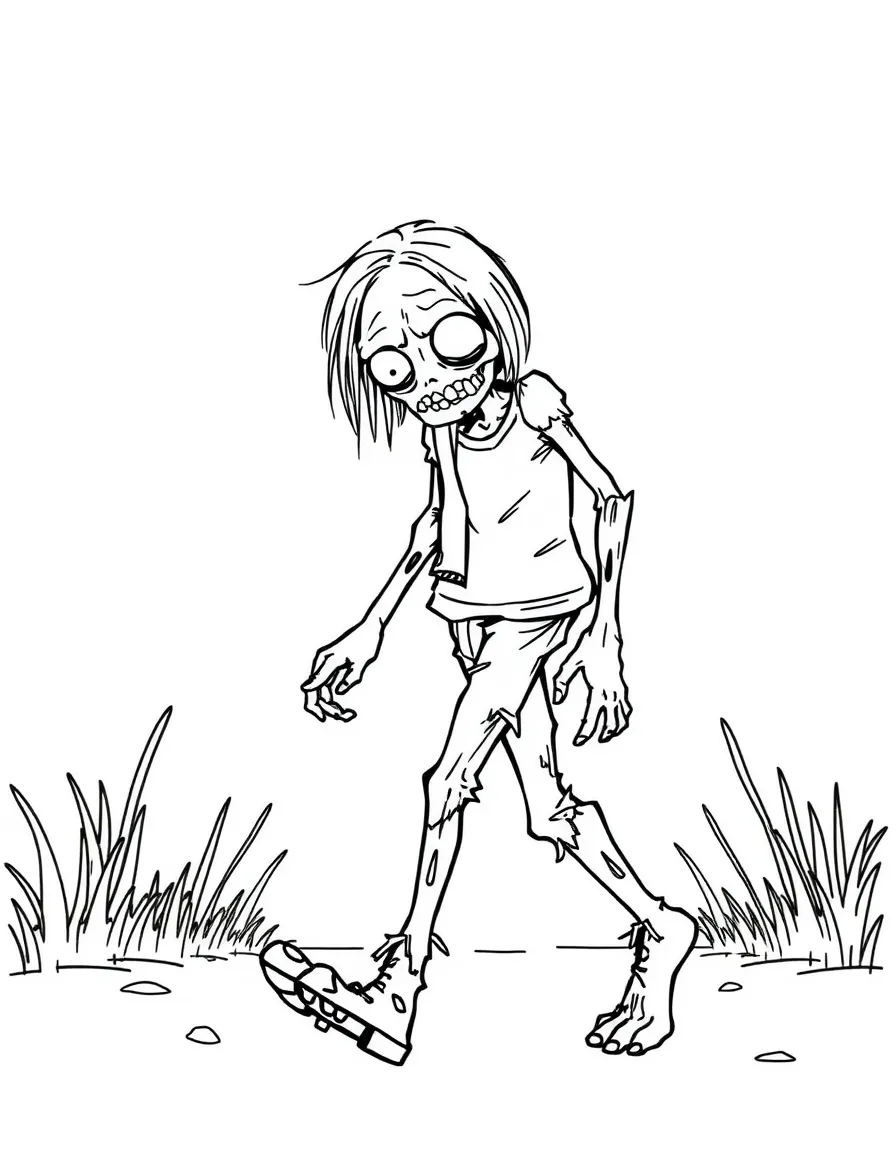 A bored zombie walking slowly.