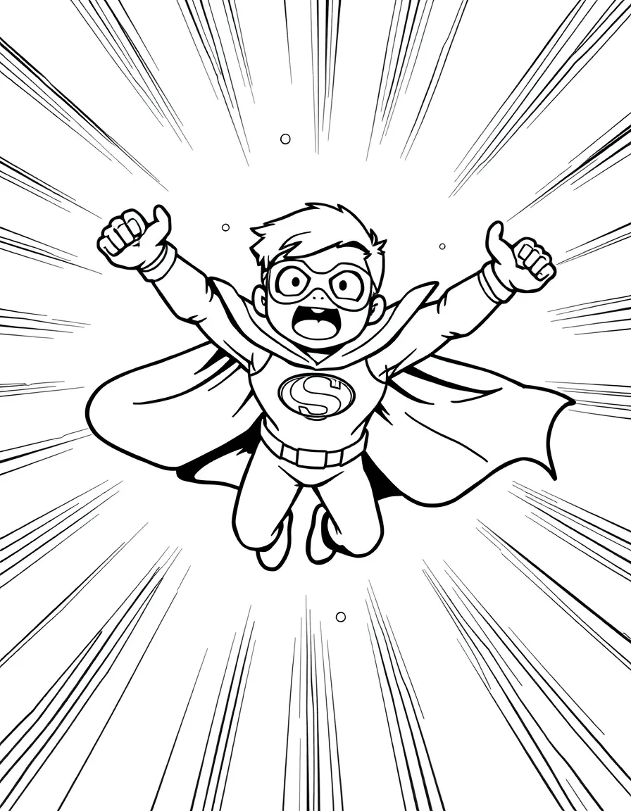 An excited superhero flying.