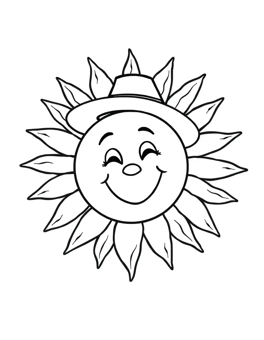 A happy sun wearing a hat.