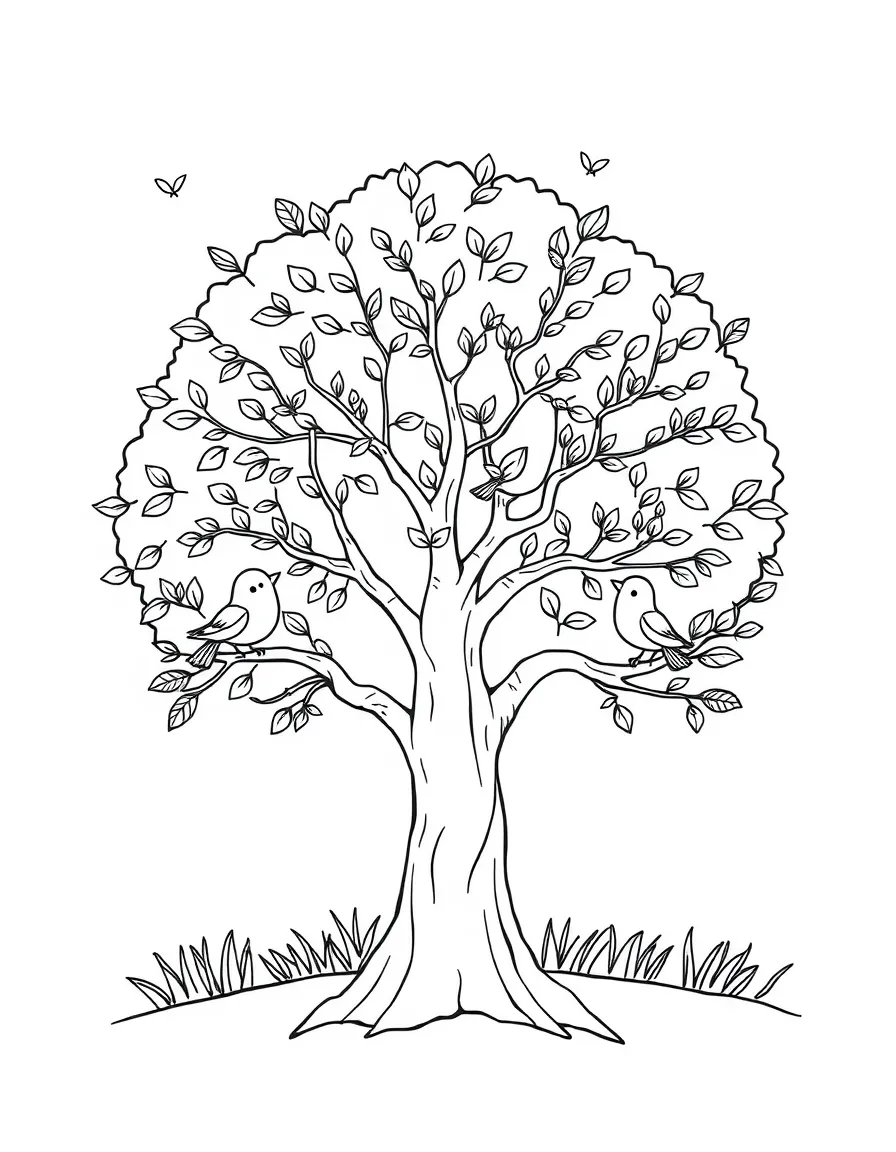 A happy tree with singing birds.