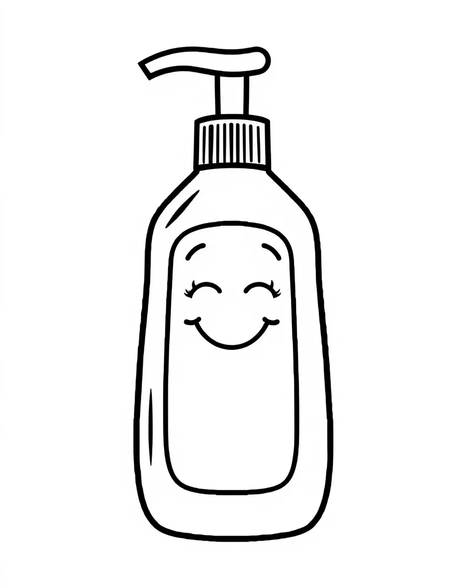 A calm shampoo bottle smiling.
