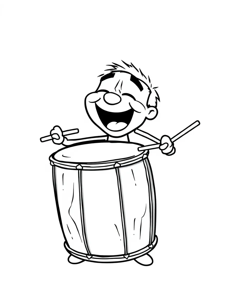 A laughing drum banging.