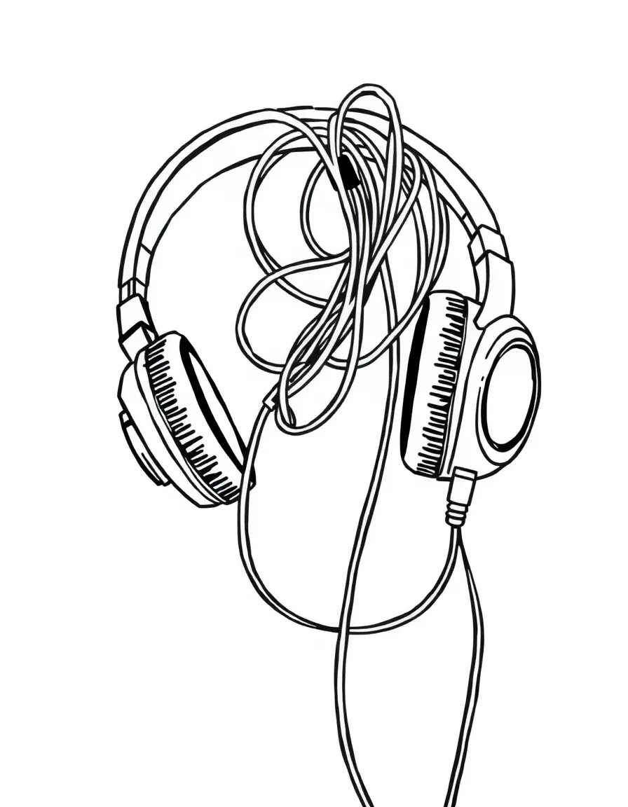 A confused tangled headphone wire.