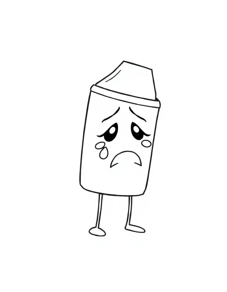 A crying eraser with a tear.