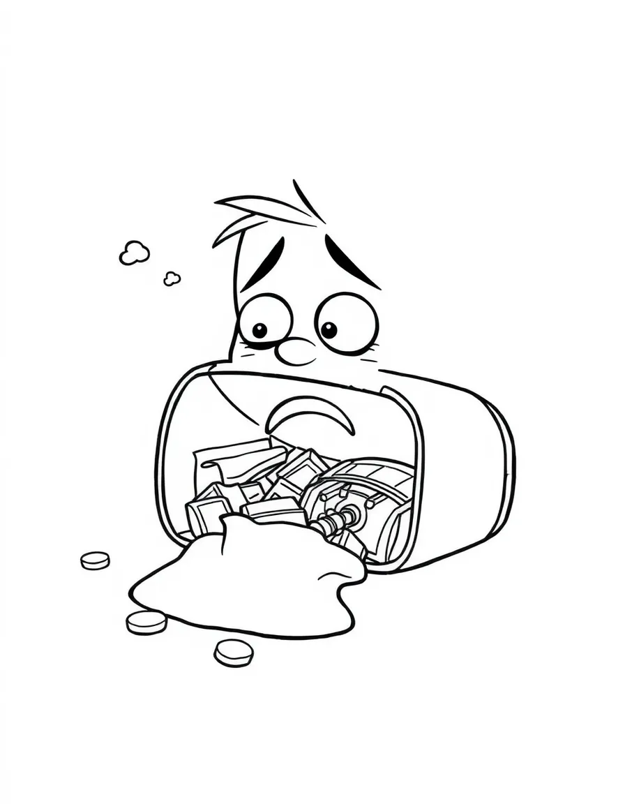 A worried lunchbox spilled.